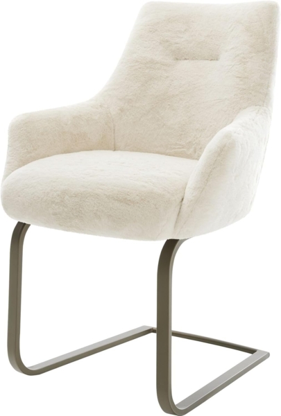 Freischwinger Alja-Flex mit Armlehnen Plüsch Creme-Weiß Freischwinger flach Effektfinish Titan Taschenfederkern