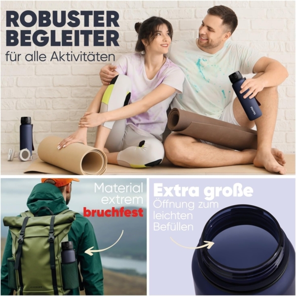 Blumtal Trinkflasche auslaufsichere Trinkflasche Sport + 1-Klick-Verschluss, BPA-freie Wasserflasche mit Sieb - spülmaschinenfest Bild 7