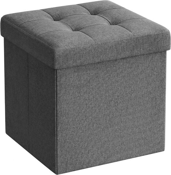 Songmics Sitzhocker mit Stauraum, Faltbarer Hocker, Fußhocker, Falthocker, Sitzwürfel für Wohnzimmer, Schlafzimmer, 30 x 30 x 30 cm, dunkelgrau LSF028G01