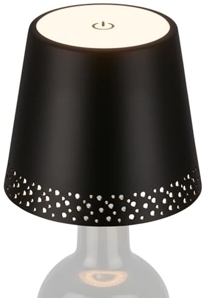 BRILONER – LED Flaschenlicht Dimmbar, Flaschenlampe Aufsatz LED, Tischlampe Kabellos, Dimmbare Nachttischlampe Touch, Schreibtischlampe, Leselampe, Warmweißes Licht, 11x9 cm (DxH), Schwarz