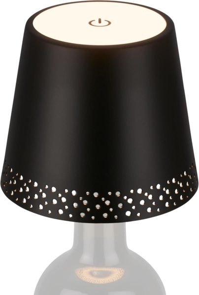 BRILONER – LED Flaschenlicht Dimmbar, Flaschenlampe Aufsatz LED, Tischlampe Kabellos, Dimmbare Nachttischlampe Touch, Schreibtischlampe, Leselampe, Warmweißes Licht, 11x9 cm (DxH), Schwarz