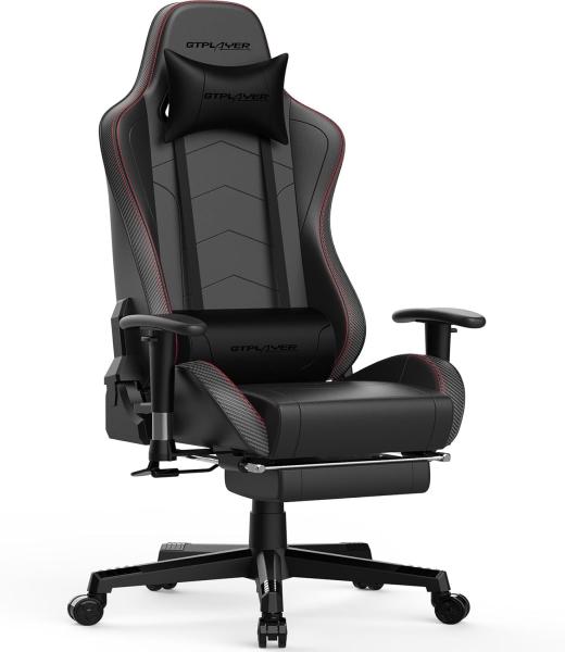 GTPLAYER Gaming-Stuhl Bürostuhl Gamer Stuhl mit Fußstützen Bluetooth Lautsprecher, Ergonomischer Musik Computerstuhl inkl. Lendenwirbel- und Nackenkissen