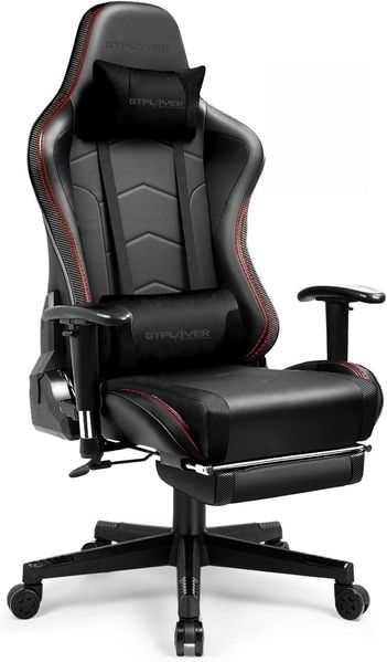 GTPLAYER Gaming-Stuhl Bürostuhl Gamer Stuhl mit Fußstützen Bluetooth Lautsprecher, Ergonomischer Musik Computerstuhl inkl. Lendenwirbel- und Nackenkissen