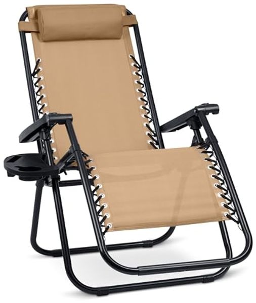 Sofotel Sonnenliege Gartenliege Liegestuhl ChillWell - Klappbar mit Kissen - Belastbar bis 150 kg - 162 x 110 x 64 cm - Beige