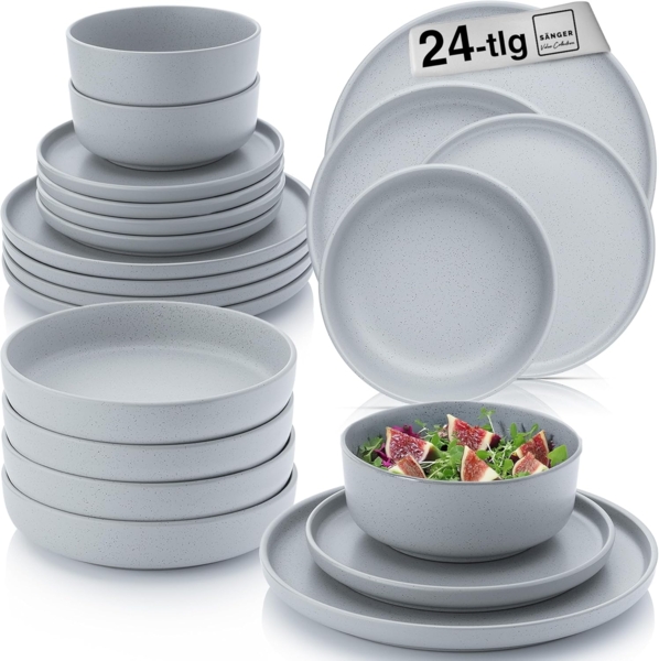 SÄNGER Steingut Geschirrset Leeds Sterling 24 teilig für 6 Personen