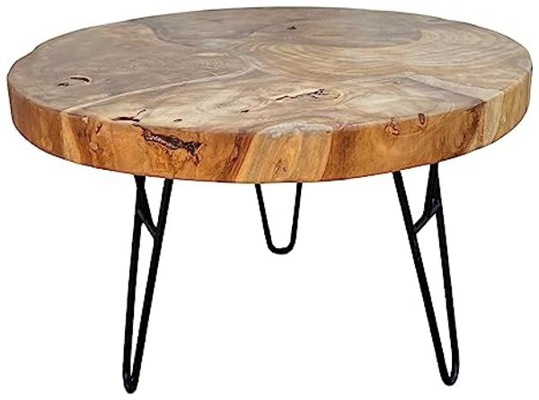 FaHome Couchtisch Runder Couchtisch aus Holz und Metall: Modernes Design (60cm Durchmesser), Beistelltisch Modern
