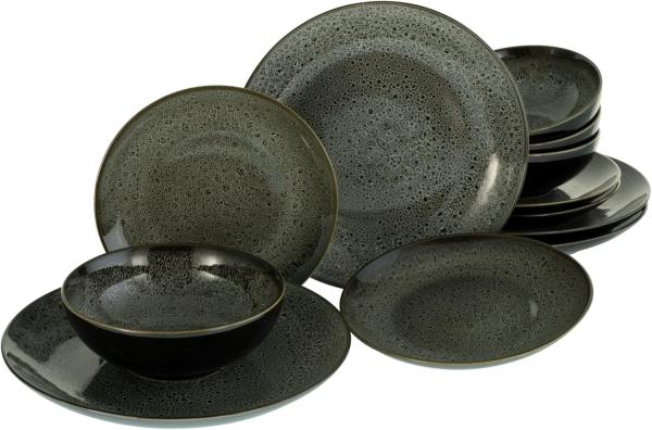 CreaTable 23676 Tafelservice Reactive Nostalgic für 4 Personen, Porzellan, schwarz/grau (1 Set, 12-teilig)