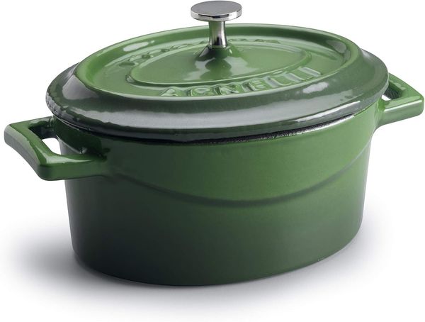 Pentole Agnelli Slowcook Kasserolle oval mit 2 Griffen, aus Gusseisen 0. 4 litri grün