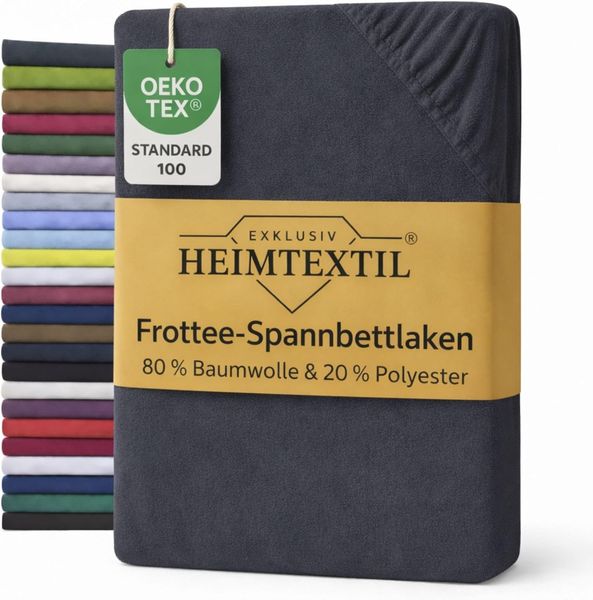 EXKLUSIV HEIMTEXTIL Frottee Spannbettlaken 200 x 220 cm Anthrazit 80% Baumwolle 20% Polyester Öko - Tex Zertifiziert Bed-Sheet Bettlaken Spannbetttuch Topper Leinentuch
