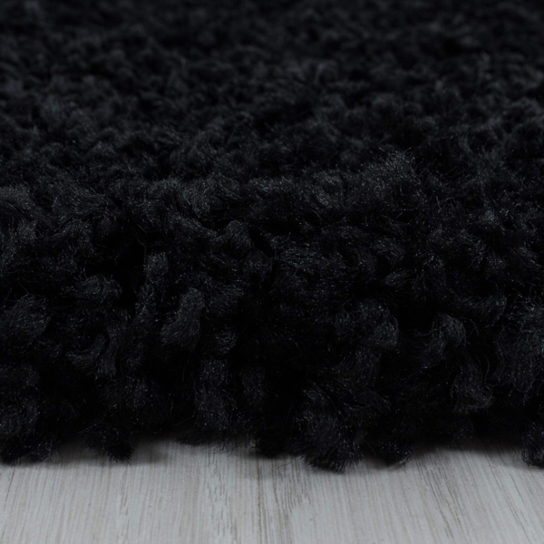 HomebyHome Shaggy Hochflor Wohnzimmerteppich Läufer 60x110 cm Schwarz - Flur Teppich Flauschig, Modern, Plüsch und Extra Weich - Ideal als Bettvorleger im Schlafzimmer und als Küchenläufer Bild 3