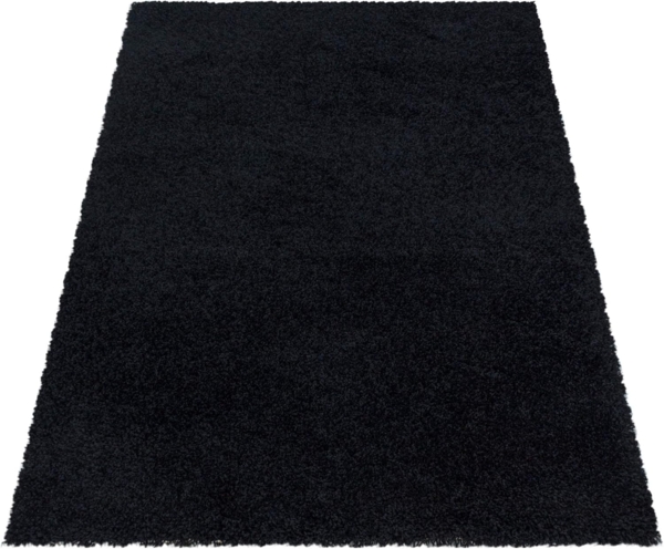 HomebyHome Shaggy Hochflor Wohnzimmerteppich Läufer 60x110 cm Schwarz - Flur Teppich Flauschig, Modern, Plüsch und Extra Weich - Ideal als Bettvorleger im Schlafzimmer und als Küchenläufer Bild 2