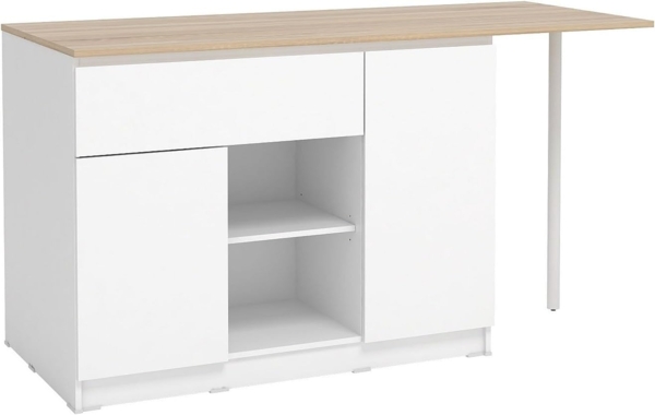 Vente-unique - Kücheninsel mit 2 Türen, 1 Schubladen & 2 Regalfächern - Weiß & Helle Holzfarben - TUNORI