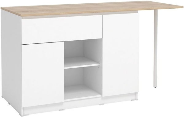 Vente-unique - Kücheninsel mit 2 Türen, 1 Schubladen & 2 Regalfächern - Weiß & Helle Holzfarben - TUNORI