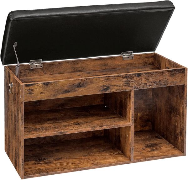 HOOBRO Schuhbank, Sitzbank, 3 offene Fächer, gepolstert, Stauraum unter der Sitzfläche, Schuhschrank, bis 150 kg belastbar, platzsparend, Flur, Wohnzimmer EBF40HX01