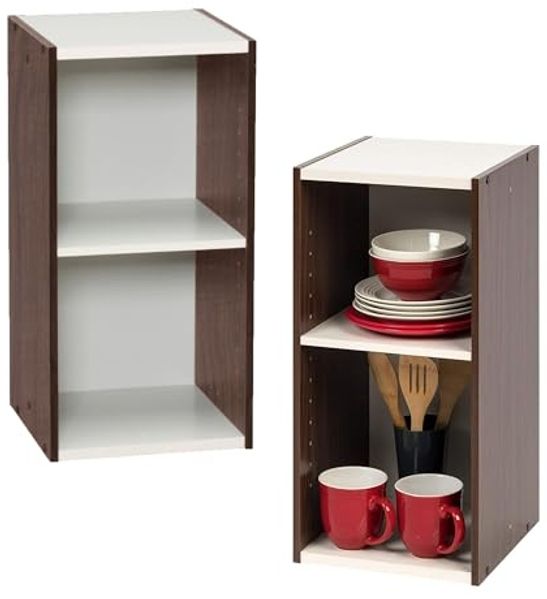 Iris Ohyama, Bücherregal mit 2 Ablagen, Set mit 2 Beistellmöbeln, Design, Modular, Büro, Schlafzimmer, Wohnzimmer - UB-6030 - Braun