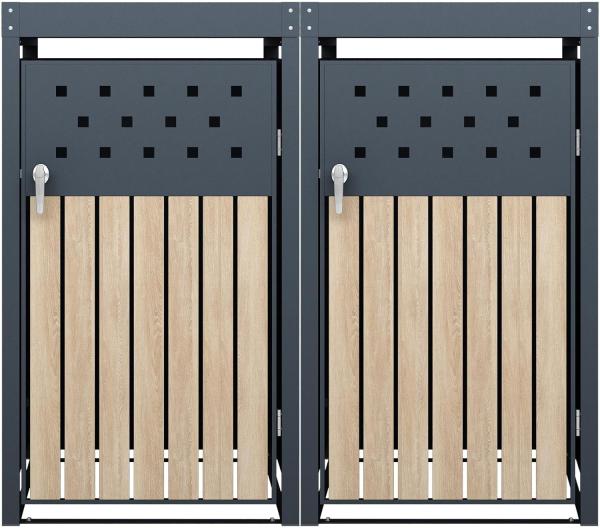 Mülltonnenbox Müllbox Mülltonnenverkleidung 2 Türen Box Pflanzdach Anthrazit