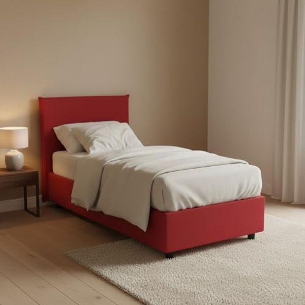 Talamo Italia - Cassiopea-Einzelbett, Bettkasten mit Stoffbezug, 100 % Made in Italy, Öffnung vorne, geeignet für Matratzen 80x200 cm, Rot