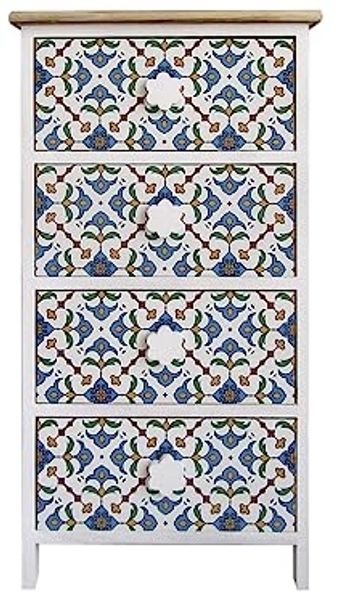 Rebecca Mobili Kommode, Badezimmerschrank mit 4 Schubladen, Holz in Hellblau Weiß moderner Stil, für Badezimmer Eingang - Maße: 76 x 40 x 30 cm (HxLxB) - Art. RE6499