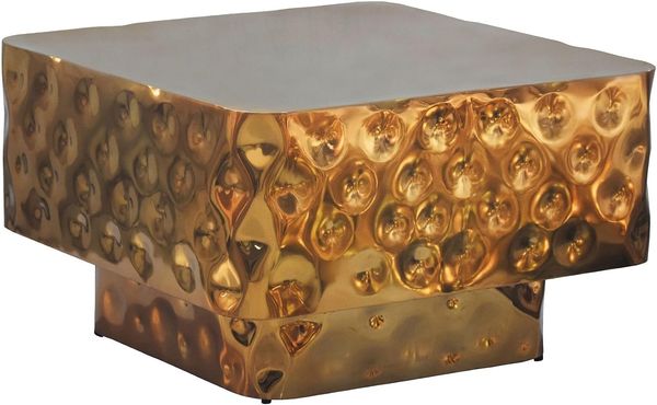 FINEBUY Couchtisch FB77627 Sofatisch 60cm Wohnzimmertisch Beistelltisch Hammerschlag (Quadratischer Tisch in gehämmerter Optik), Komplett aus robustem Metall gefertigt