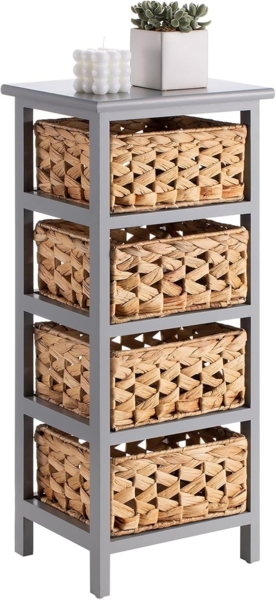 CARO-Möbel Kommode ARBO, Kommode Schubladenschrank Regal Paulownia Holz grau 4 Körbe