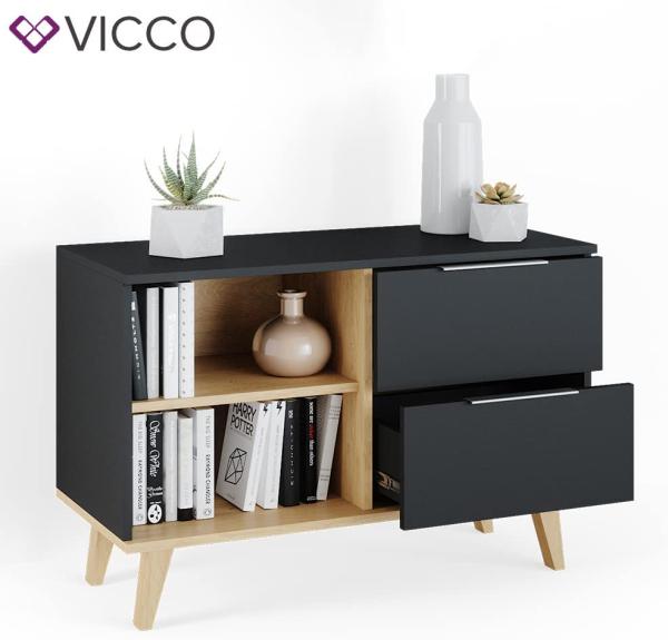 Vicco Kommode Wohnzimmerschrank Anrichte Neptune Anthrazit/Buche Schublade 90 cm