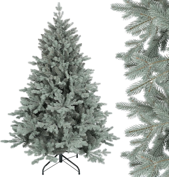 SALCAR 150 cm Künstlicher Weihnachtsbaum aus PE und unsichtbaren PVC-Spitzen, natürliche Blaugrau Tanne, Christbaum mit Schnellaufbau-Klappsystem und Metallständer