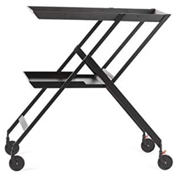 Alessi, Plico RS11 B, Klapp-Servierwagen aus Stahl, epoxidharzlackiert, schwarz. Ebenen aus Polyurethan.