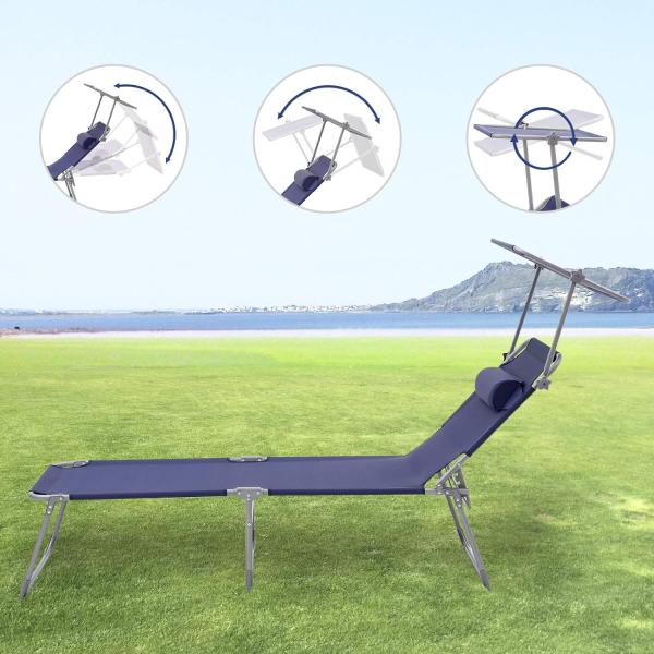 Songmics Sonnenliege mit Sonnenschutz, Kopfstütze & verstellbarer Rückenlehne, klappbar, 200 x 71 x 38 cm, Lila Bild 7