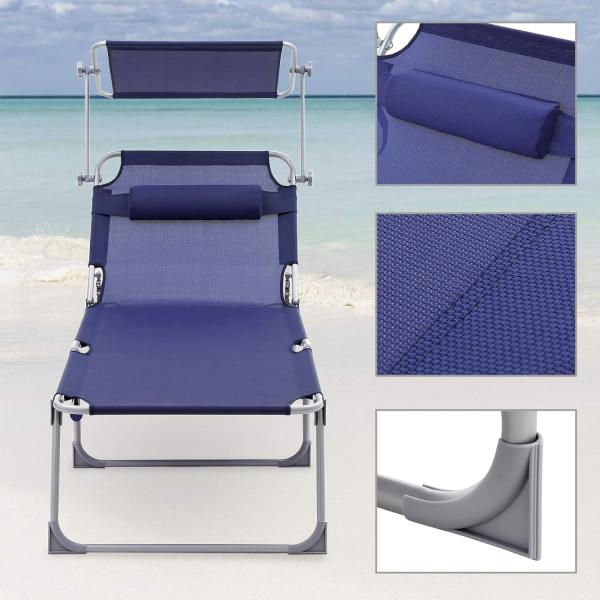 Songmics Sonnenliege mit Sonnenschutz, Kopfstütze & verstellbarer Rückenlehne, klappbar, 200 x 71 x 38 cm, Lila Bild 5