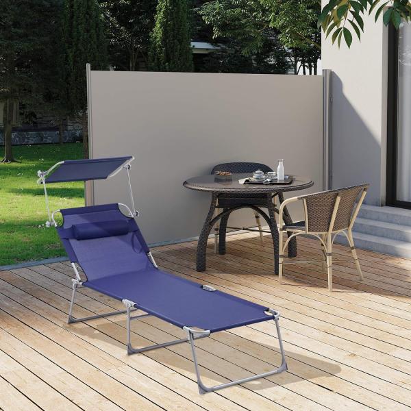 Songmics Sonnenliege mit Sonnenschutz, Kopfstütze & verstellbarer Rückenlehne, klappbar, 200 x 71 x 38 cm, Lila Bild 2