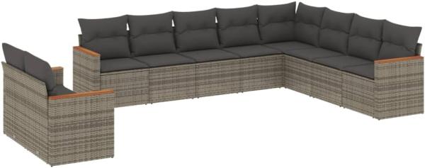 vidaXL 10-tlg. Garten-Sofagarnitur mit Kissen Grau Poly Rattan 3258518 Bild 1