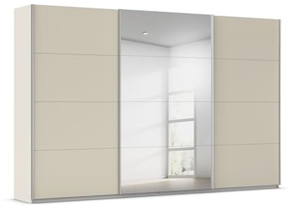 Rauch Möbel Kulmbach, Kleiderschrank mit Schwebetüren für Schlafzimmer, Kinderzimmer, Jugendzimmer, Garderobe, Flur, 3-türig, mit Spiegel, Zubehör Classic, Farbe Beige, Breite 360 cm