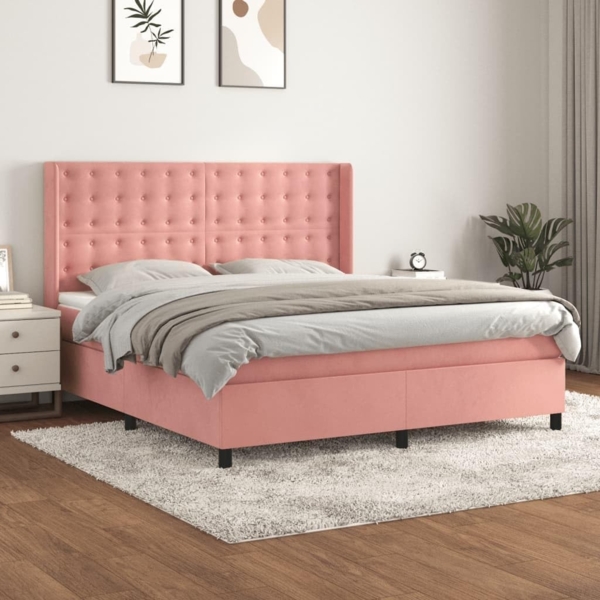 vidaXL Boxspringbett mit Matratze Rosa 160x200 cm Samt 3132932
