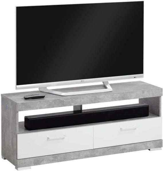 TV-Board BRISTOL 5 Lowboard in Beton und weiß Edelglanz