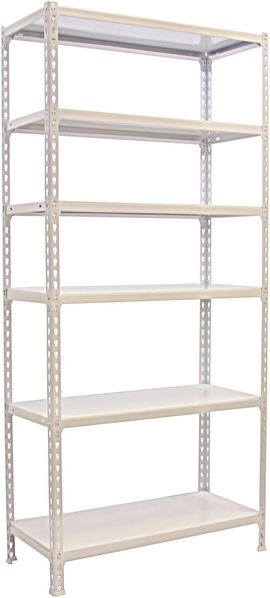 Simon Rack Simonclick Metallregal, 2500 x 1000 x 300 mm, 6 Höhen, Metall-Tablett, 180 kg Flexpunkt, Lagerregal, Weiß