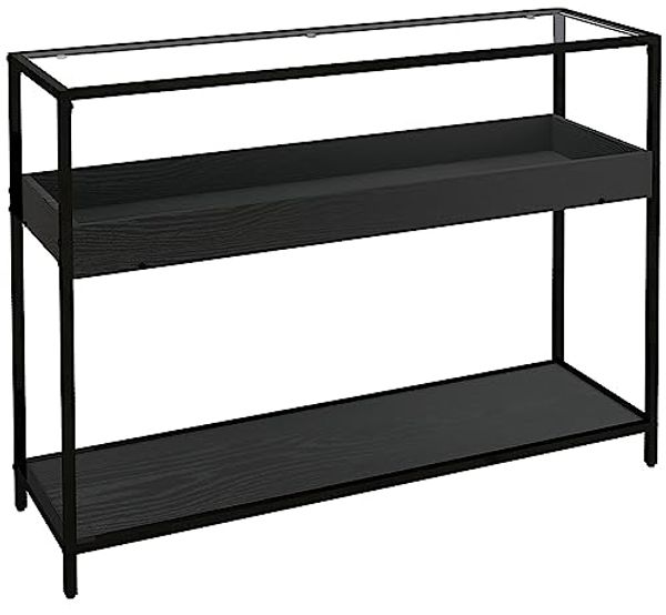 HOMCOM Konsolentisch mit 2 Regalen, Flurtisch mit Glasplatte, (Schuhregal, 1-St, Flurkonsole), Stahl, Schwarz, 100 x 30 x 78 cm