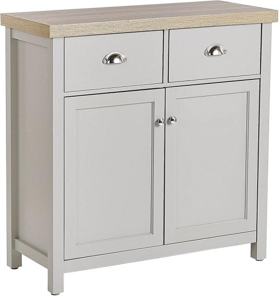 Sideboard grau / heller Holzfarbton 2 Schubladen Schrank CLIO