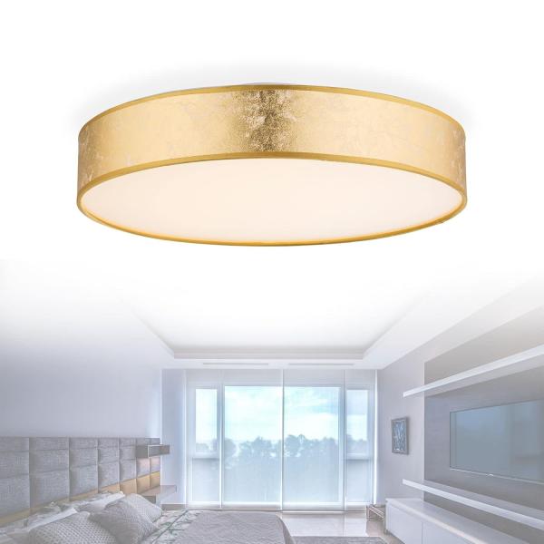 Deckenleuchte LED Wohnzimmer Schlafzimmer Deckenlampe Textil Gold mit Pflegetuch