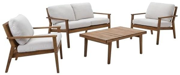 Dehner Balkonset Santiago, 4-teilige Sitzgruppe mit 1x Sofa / 2x Sessel / 1x Tisch, modernes Gartenmöbel aus FSC® zertifiziertem Akazienholz
