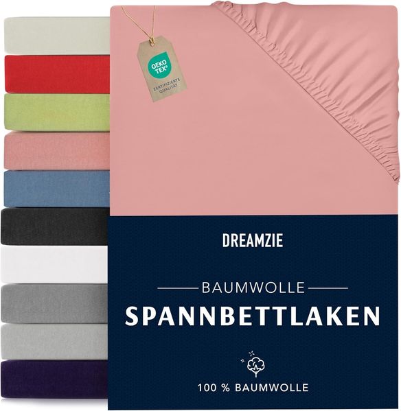 Dreamzie - Spannbettlaken 200x200 cm - Baumwolle Oeko Tex Zertifiziert - Rose - 100% Jersey Spannbetttuch 200x200