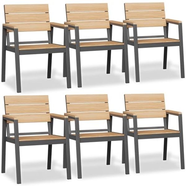 JUMMICO Gartenstühle 6 Stück, klappbar, stapelbar & breitere Rückenlehne, Voll-Aluminium Gestell mit Holzoptik