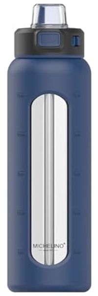 Praktische Glas Trinkflasche To Go Wasserflasche -– Ideal für Ihr tägliches Getränk Dunkelblau 0,72 Liter