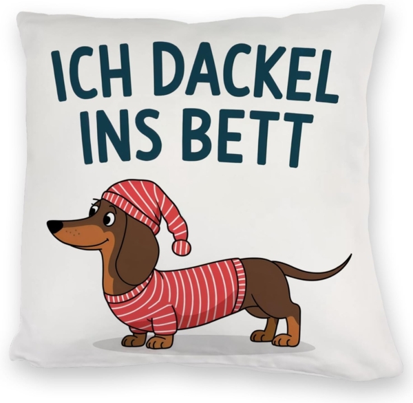 speecheese Dekokissen Dackel im Hemd - Ich dackel ins Bett Kuschelkissen