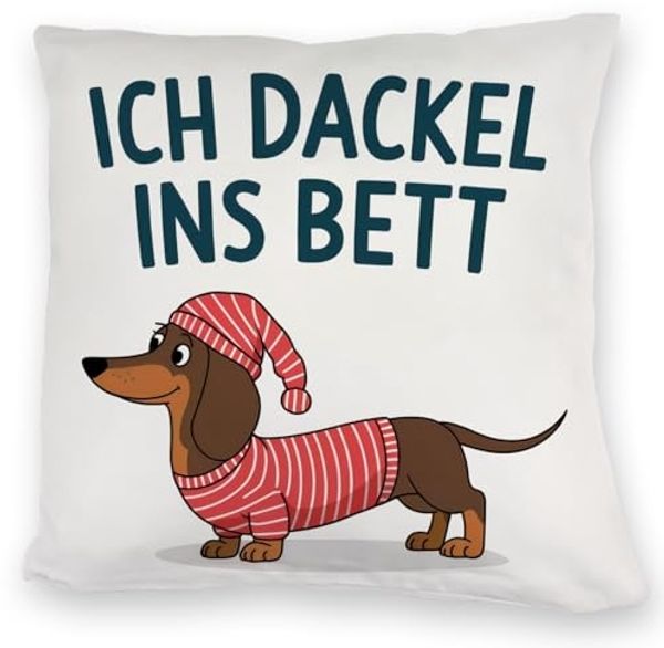 speecheese Dekokissen Dackel im Hemd - Ich dackel ins Bett Kuschelkissen