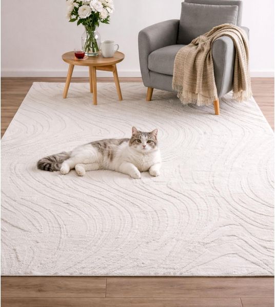 Vimoda Frisé-Teppich Wohnzimmerteppich modern, Rechteckig, Höhe: 11 mm, Einfarbig, Wellenmuster, Läufer, Kurzflor, neues Design, ED Effekt