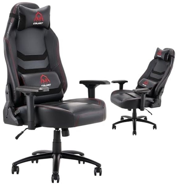 COLAMY Große und hochlehnige Gaming-Stuhl bis 181kg - Computer-Gamer-Stuhl, ergonomischer Executive-Bürostuhl, hochlehniger PC-Stuhl mit breitem Sitz für Erwachsene Schwarz