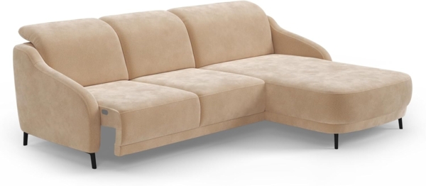 CAVADORE Ecksofa Blue/Moderne Eckcouch mit Longchair, inklusiv Kopfteilverstellung, Vorziehsitz motorisch und mattschwarzen Metallfüßen / 271 x 93 x 191 / Mikrofaser, Hellbraun Bild 4