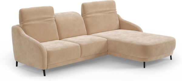 CAVADORE Ecksofa Blue/Moderne Eckcouch mit Longchair, inklusiv Kopfteilverstellung, Vorziehsitz motorisch und mattschwarzen Metallfüßen / 271 x 93 x 191 / Mikrofaser, Hellbraun Bild 5