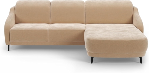 CAVADORE Ecksofa Blue/Moderne Eckcouch mit Longchair, inklusiv Kopfteilverstellung, Vorziehsitz motorisch und mattschwarzen Metallfüßen / 271 x 93 x 191 / Mikrofaser, Hellbraun Bild 8