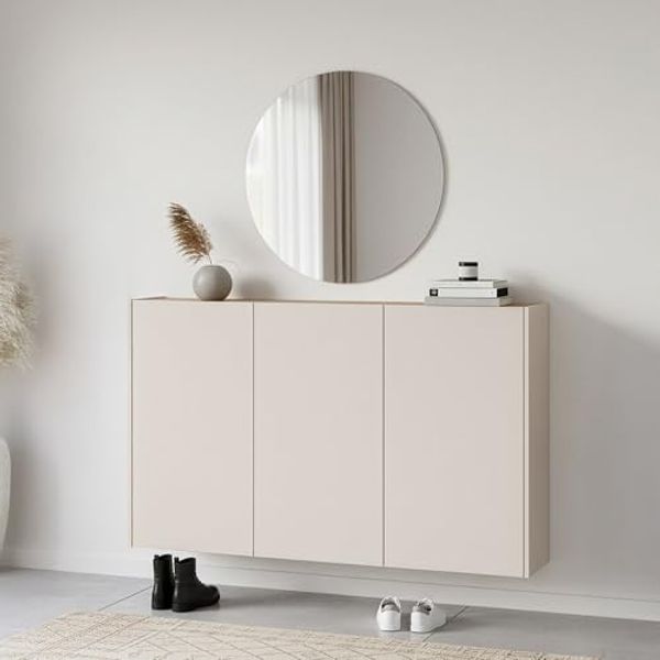 Lomadox Garderoben-Set LAPUA-01, (Spar-Set, 2-St, Garderobenspiegel Schuhschrank), in kaschmir und Eiche, ideal für schmale Flure